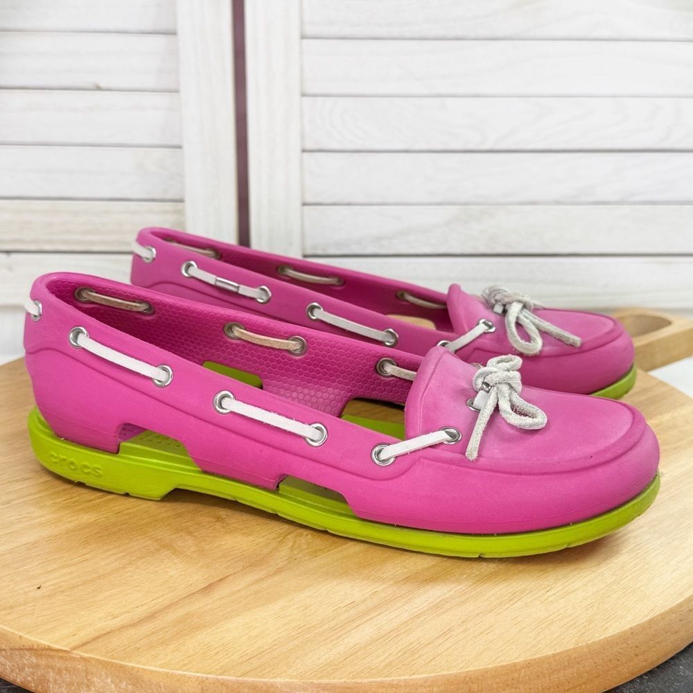 Crocs Beach Line Slip On Boat Shoes Pink Green Women 7